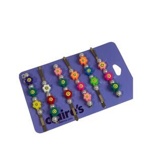Claires New Rainbow Flower Smiley Face Bobby Pin Faux Pearl Set of 6